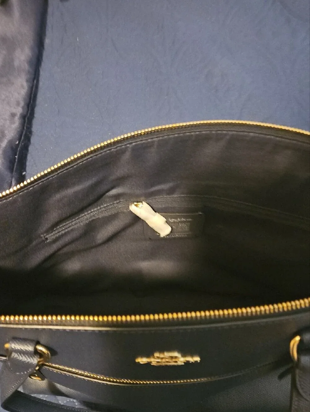 Coach Black Leather Tote with Gold Accents